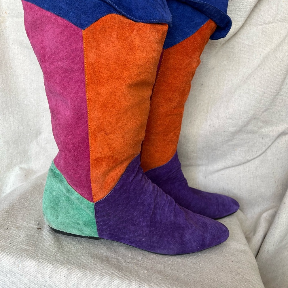 Vintage color block suede slouchy boots from clicks size 8